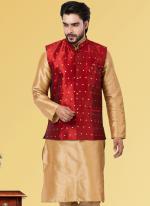 Mulberry Butti Red Festival Wear Embroidery Work Readymade Men's Waistcoat